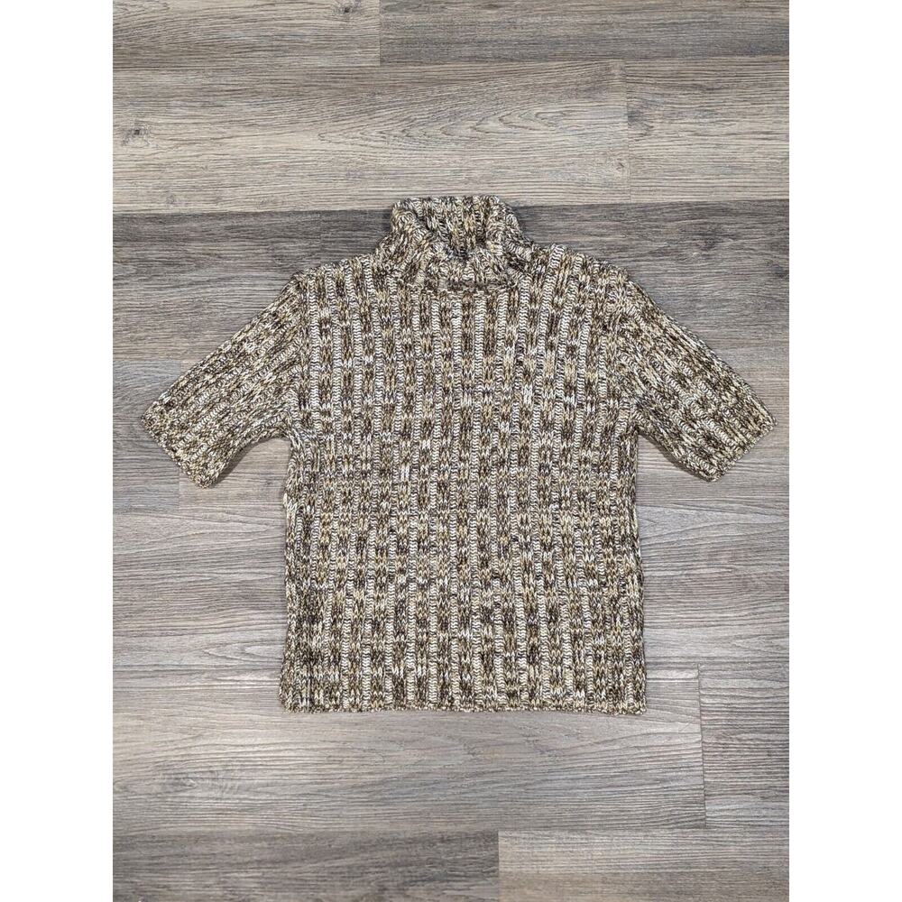 VTG I.N. Studio Turtleneck Knit Sweater Short Sleeve Brown Tan Neutral Women's L
